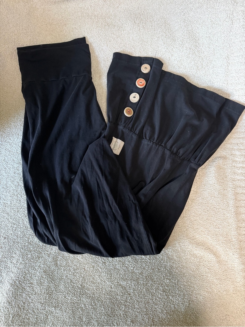 Wide Leg Black Jumpsuit with Button Detail
